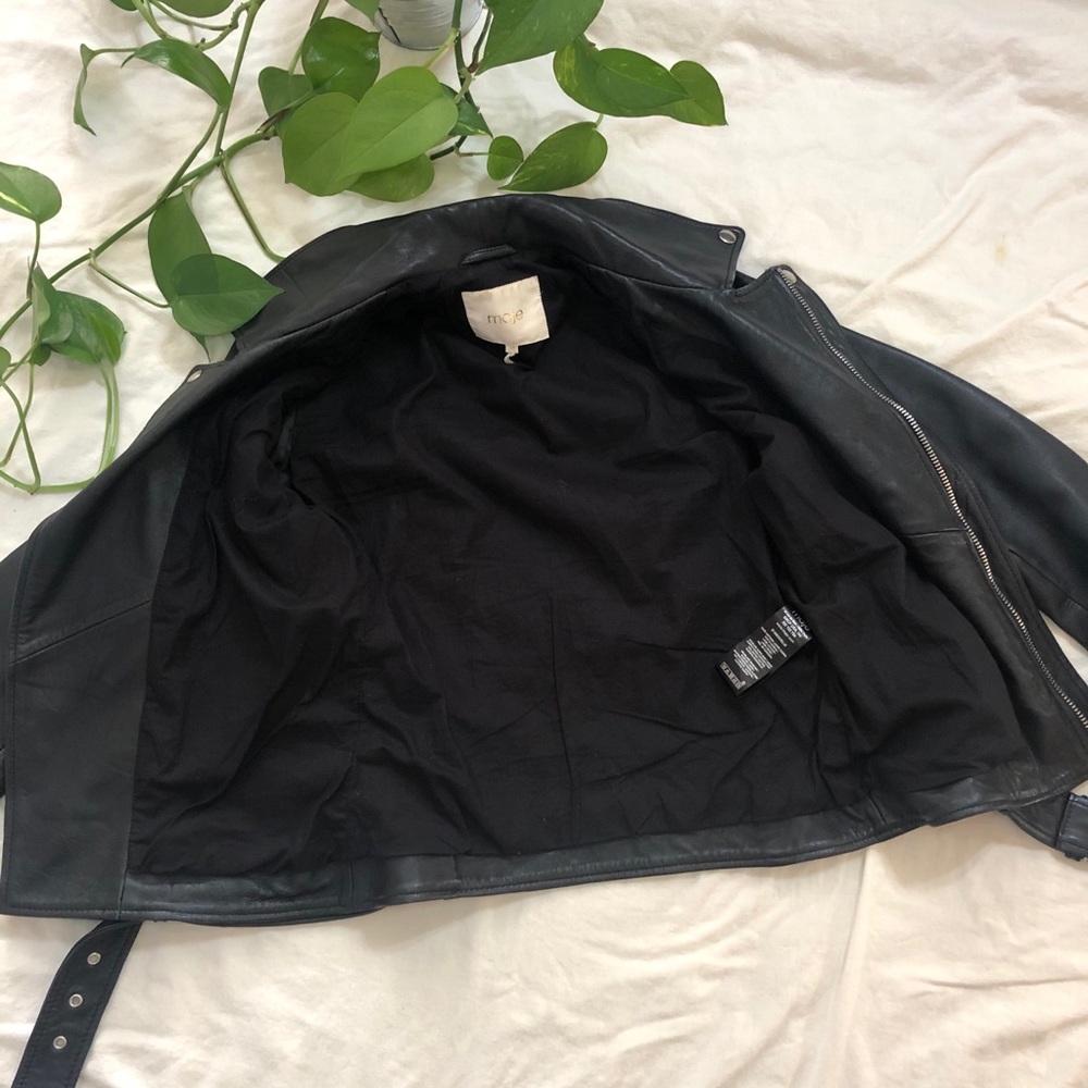 MAJE Bocelui Leather Biker Jacket with Belt Size M - Picture 9 of 16